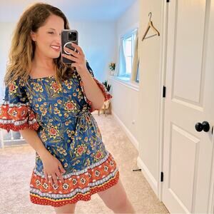 Joie Blue Orange Cotton Mini Dress XS